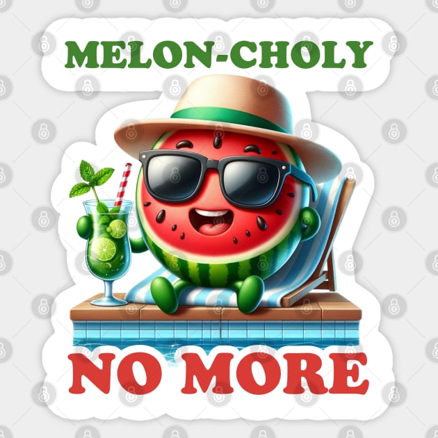 Watermelon Chill - Melon-choly No More Summer Tee Sticker by vk09design